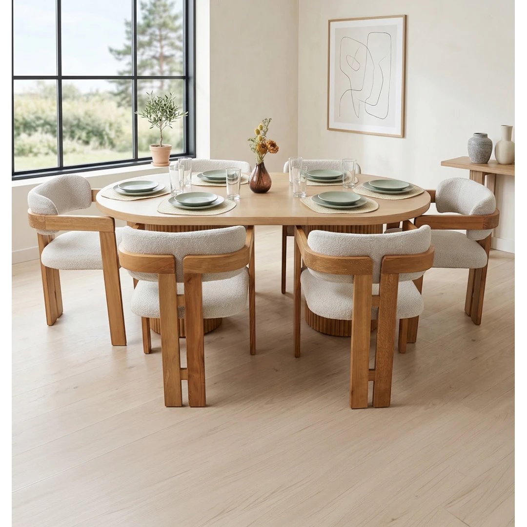 Line Masa & T Sandalye Takımı | 6 Kişilik Modern Yuvarlak Yemek Seti